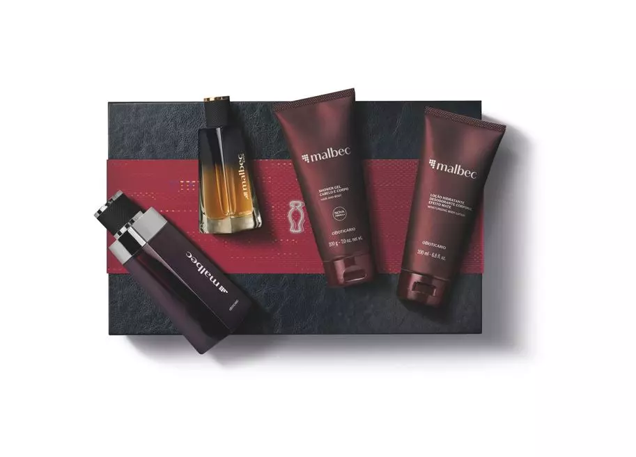 Kit Malbec Pais 2022 Malbec Des. Colônia 100ml Malbec Gold Des. Colônia 50ml Shower Gel 200g Loção Hidratante Corporal 200ml Caixa presente