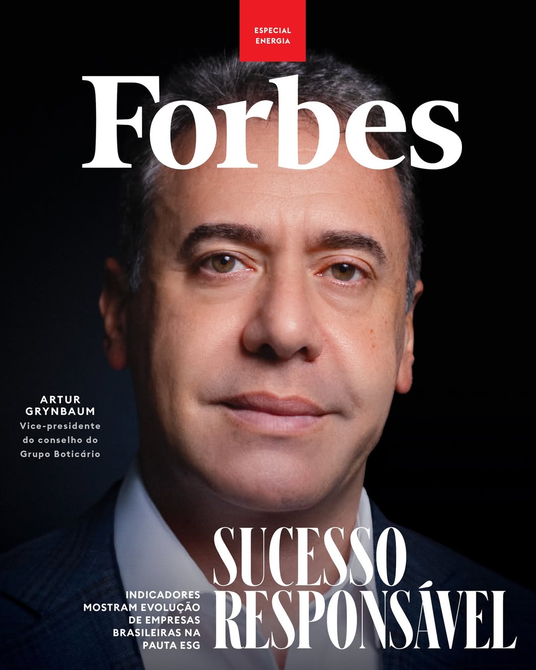 Capa da Forbes com Artur Grynbaum e o título "Sucesso Responsável" sobre ESG.