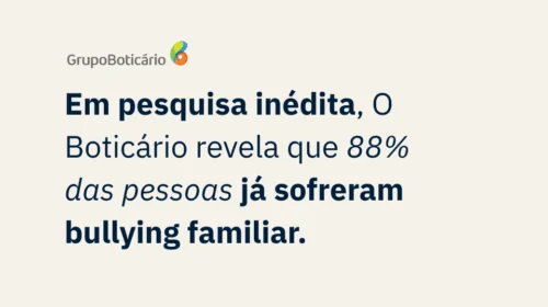 card com frase: Pesquisa O Boticário: 88% das pessoas já sofreram bullying familiar.