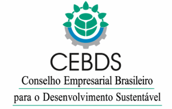 Na imagem, há a logomarca do CEBDS (Conselho Empresarial Brasileiro para o Desenvolvimento Sustentável) sobre fundo branco.