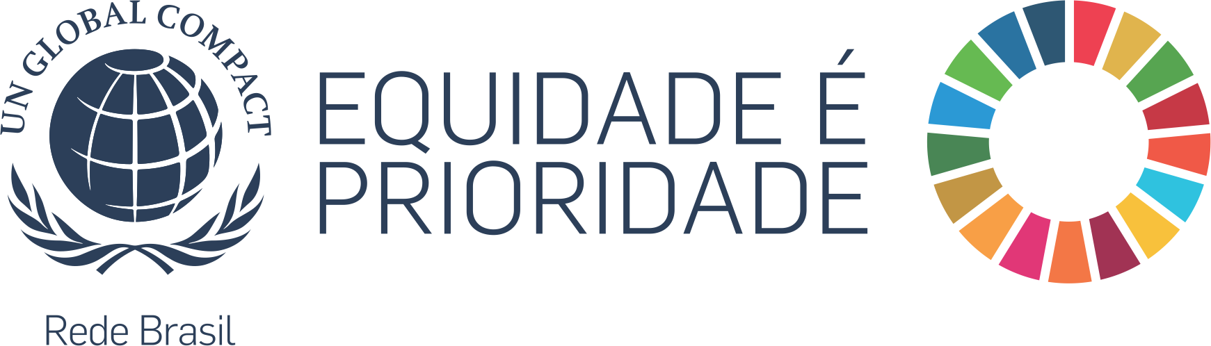 Na imagem, há o selo “Equidade é prioridade” do Pacto Global Rede Brasil sobre fundo branco.