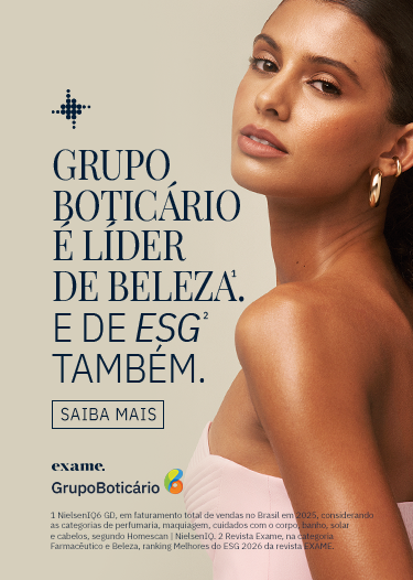 Banner: Mulher com brincos dourados e texto "Grupo Boticário é líder de beleza e de ESG também."