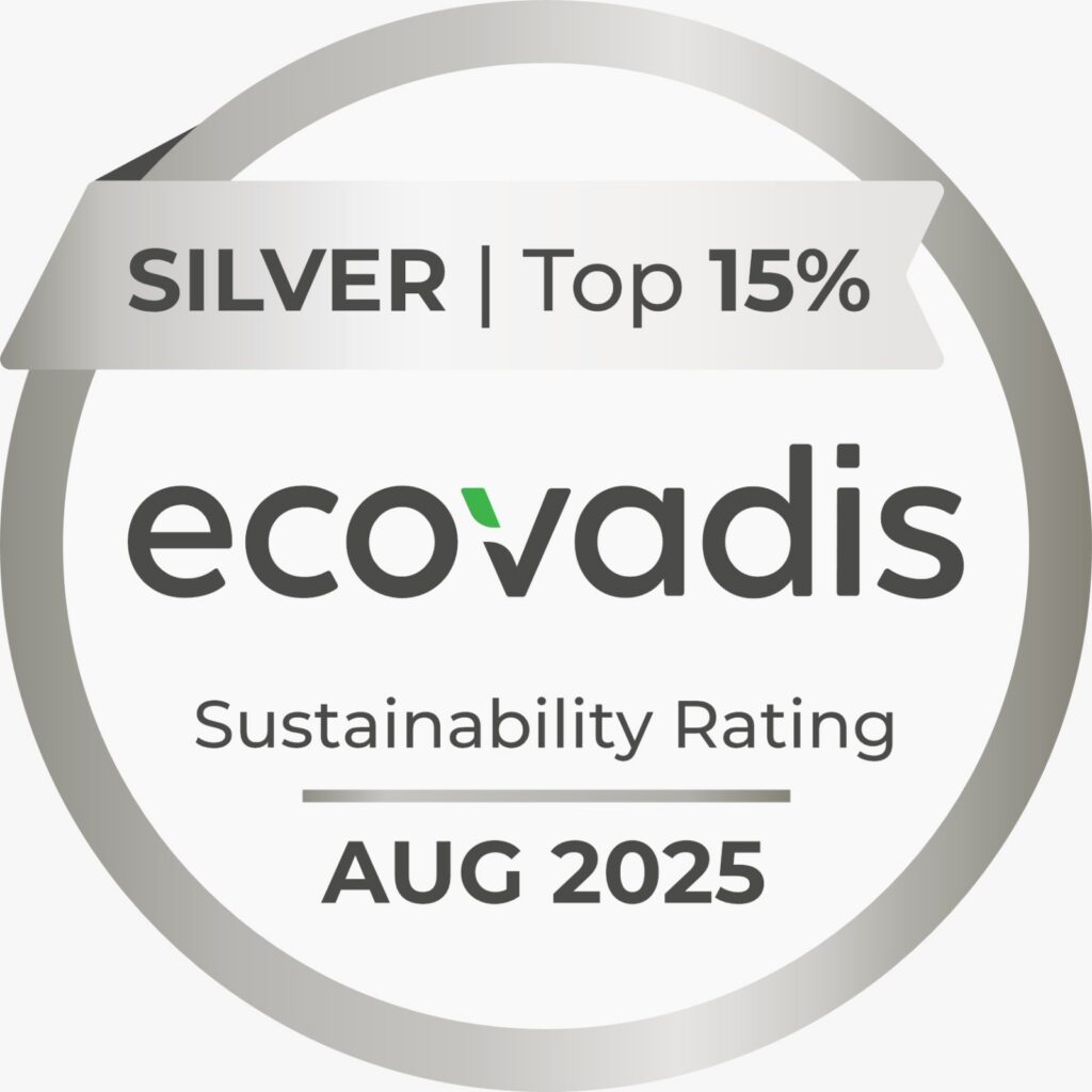 Na imagem, há a logomarca do selo de medalha de prata de sustentabilidade da EcoVadis.